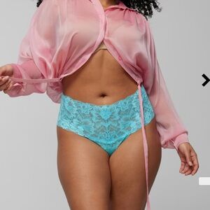 Turquoise Soma EMBRACEABLE Signature All-Over Lace Retro Thong